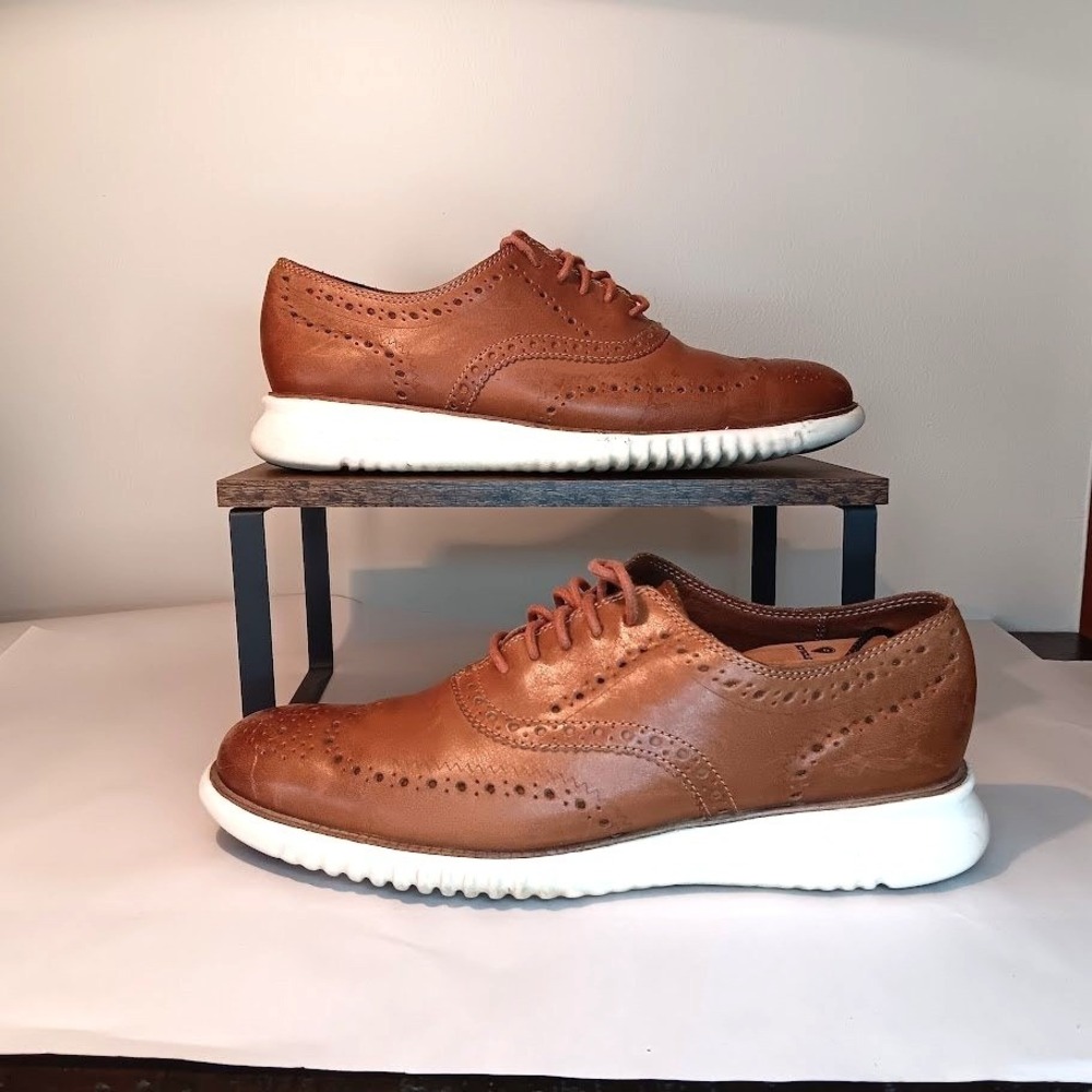 Cole Haan Zerogrand Wingtip Oxford Men 9M Tan Leather Brogue Shoes Preppy